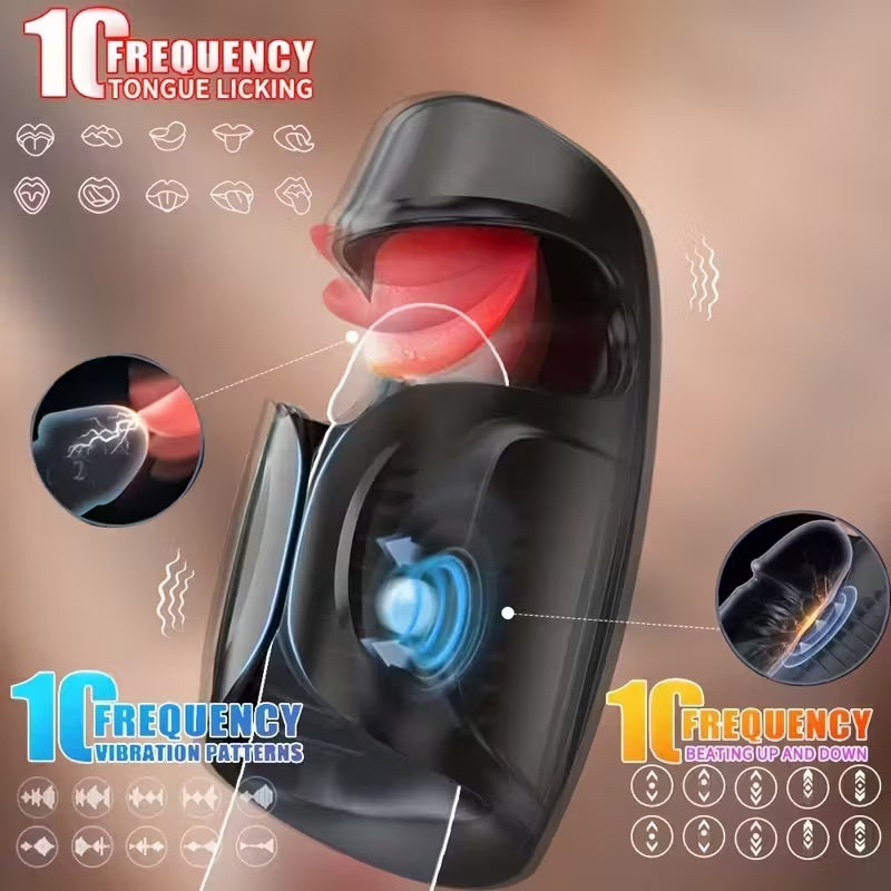 1 vibrador para pene masculino 3 en 1, 10 modos de vibración y golpes, función flexible de lamer la lengua, modo de carga USB, regalo para adultos para hombres, adecuado para adultos y principiantes, dispositivo de entretenimiento para adultos novedoso