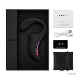 Contenido del paquete del Enigma Cruise Black | Vibrador LeLo, incluye vibrador, cable USB, manual, funda y tarjeta de autenticidad.