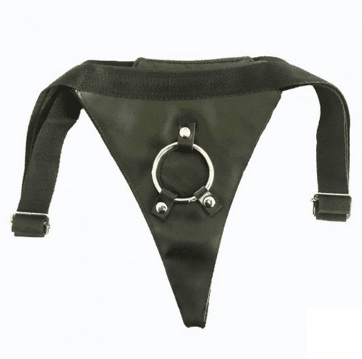 arnés strap-on con cintas ajustables, diseñado para montar un dildo.