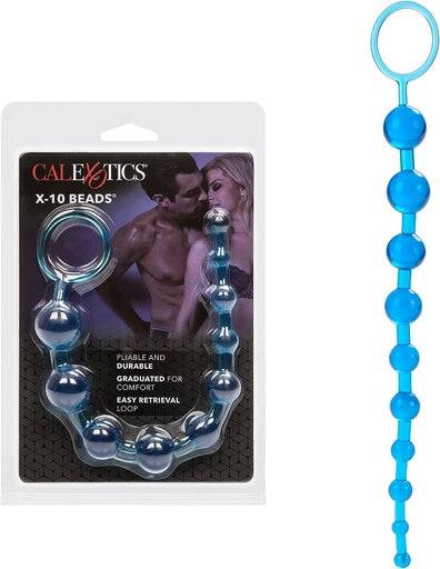 CALEXOTICS X-10 BEADS - Bolas chinas con 10 cuentas graduales en color celeste. Diseño flexible y seguro con anillo para fácil retiro.