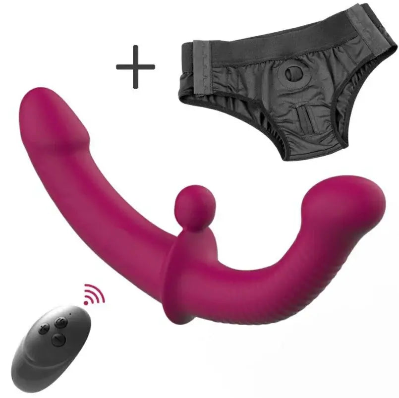 Set de vibrador inalámbrico con braga ajustable y control remoto. Perfecto para experiencias íntimas y juegos eróticos en pareja.