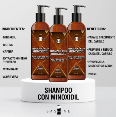 Shampoo con Minoxidil SASHINE 250ml - Tratamiento Anticaída Diario | Fórmula Fortalecedora