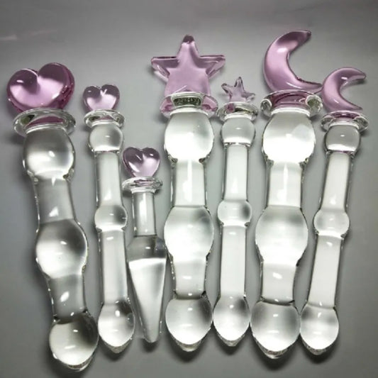 Dildo o Plug Anal de Cristal con Diseños: Corazón, Luna, Estrella y Gato | Shakti Energy®