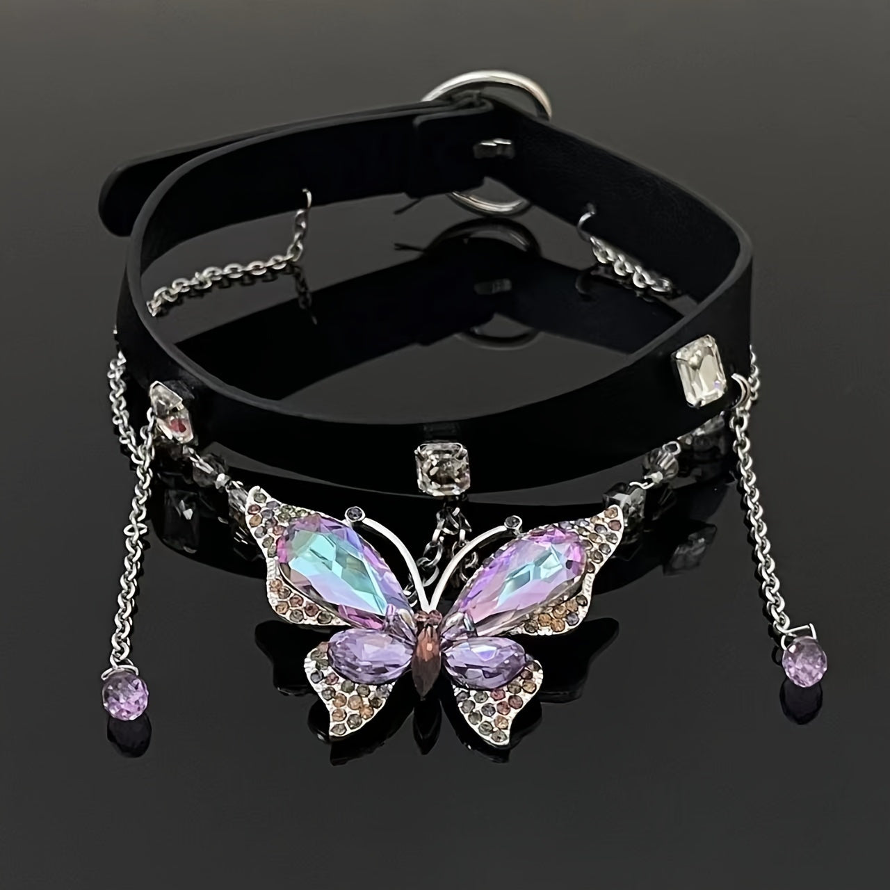 Collar de cuero con mariposa morada, moda punk genial, ideal para mujeres