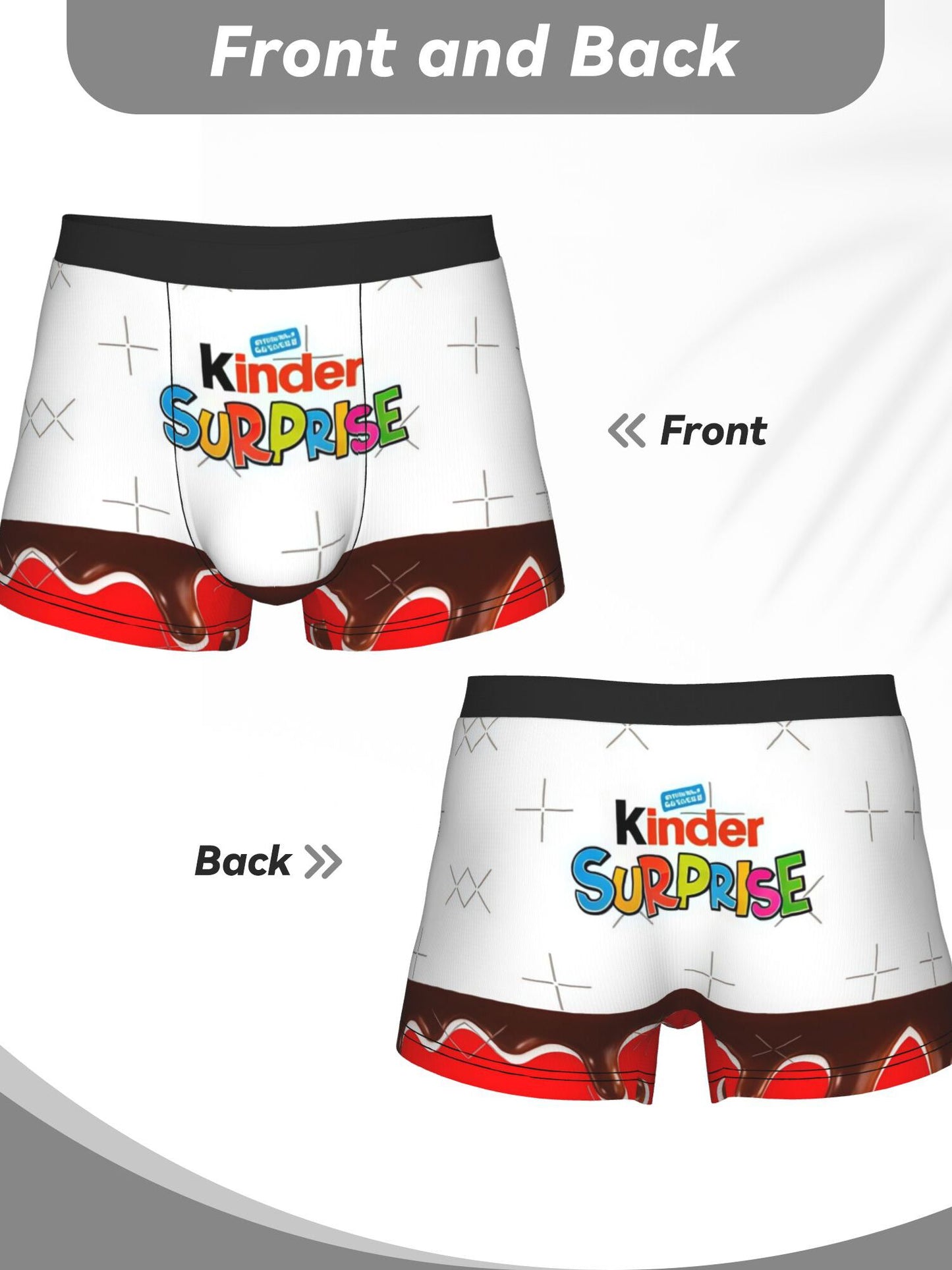 1 pieza Calzoncillos para hombre con logo de Kinder Sorpresa y efecto de goteo de chocolate, bóxers cortos sexys