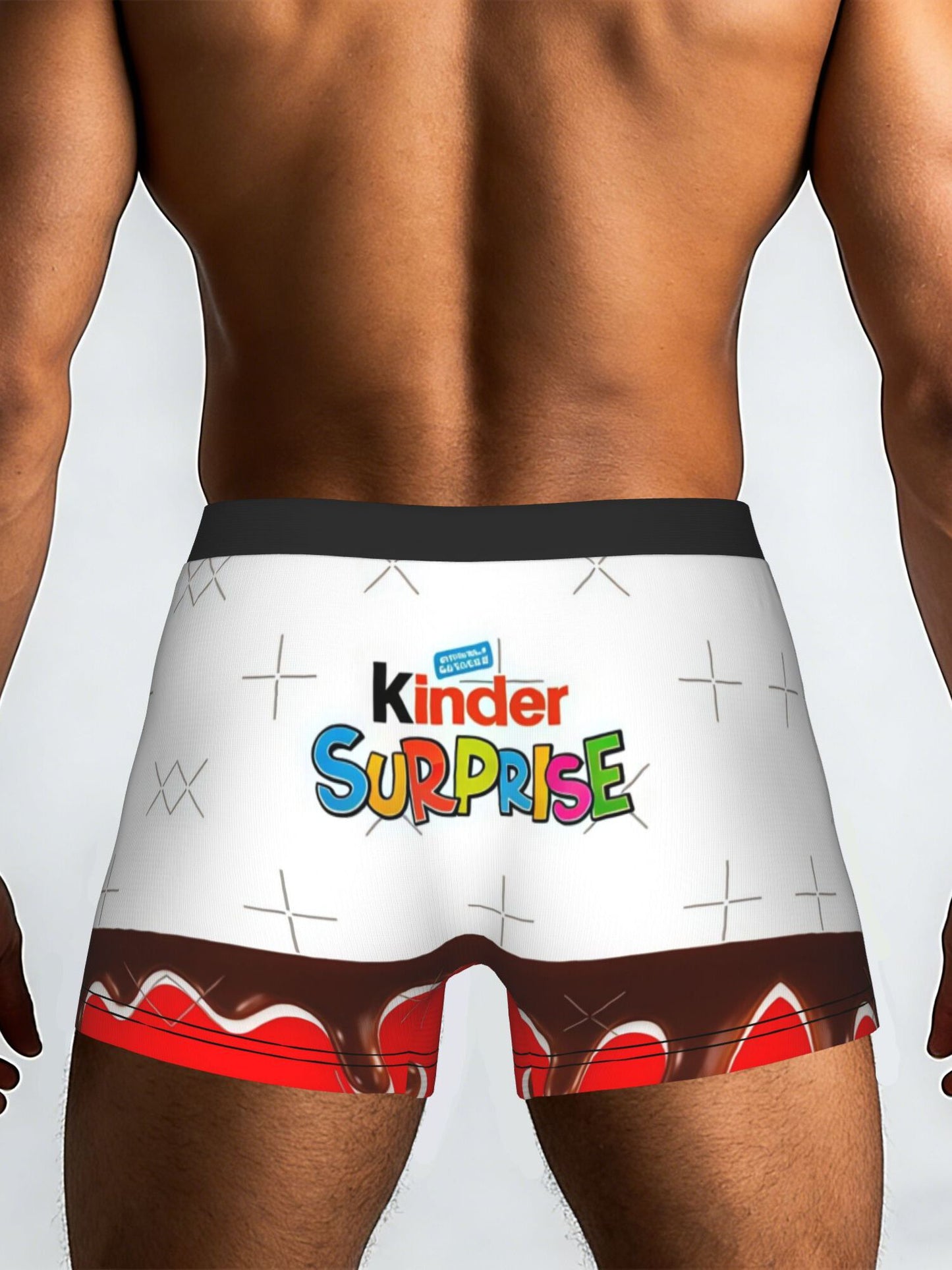 1 pieza Calzoncillos para hombre con logo de Kinder Sorpresa y efecto de goteo de chocolate, bóxers cortos sexys