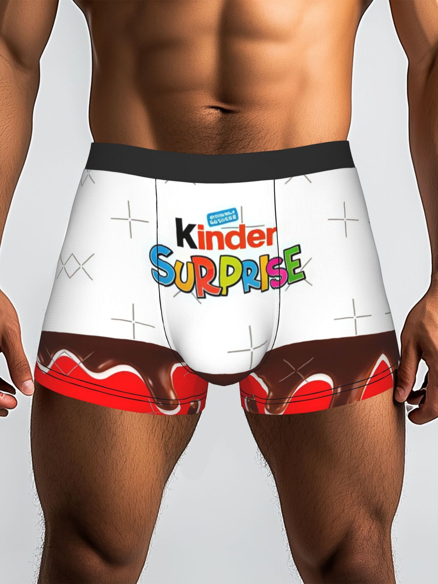 1 pieza Calzoncillos para hombre con logo de Kinder Sorpresa y efecto de goteo de chocolate, bóxers cortos sexys