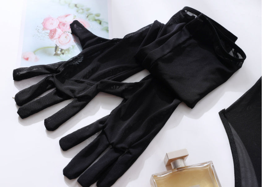 Jumpsuit de Malla con Encaje y Guantes - Lencería Sensual para Mujer