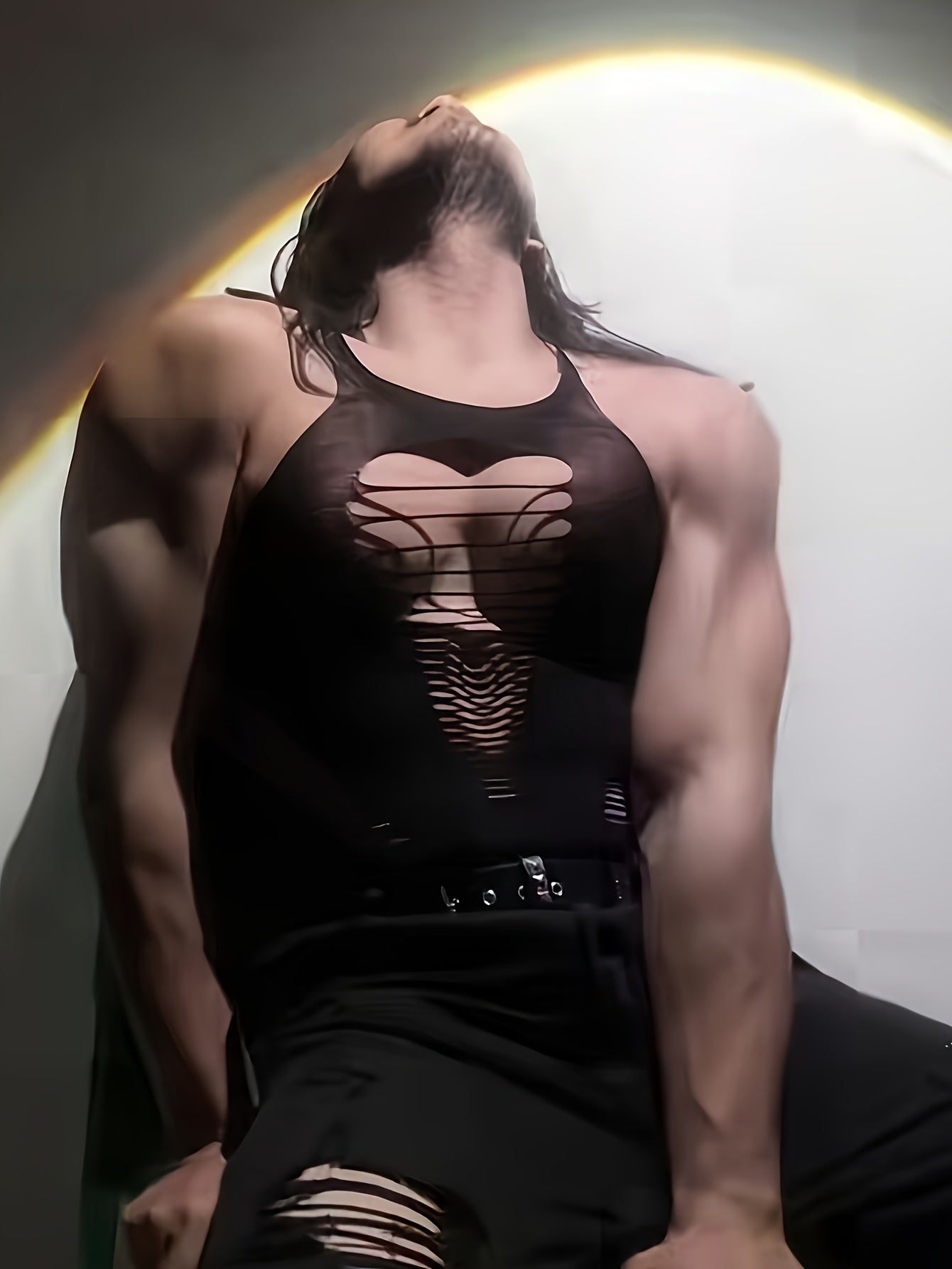 Pijama de red de pesca  novedoso para hombre, lencería con diseño calado transparente para seducción