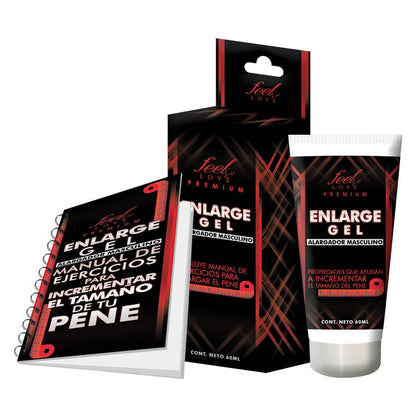 Enlarge Gel 60ml alargador para pene con manual de ejercicios, ideal para el cuidado masculino y aumentar el tamaño de forma natural.