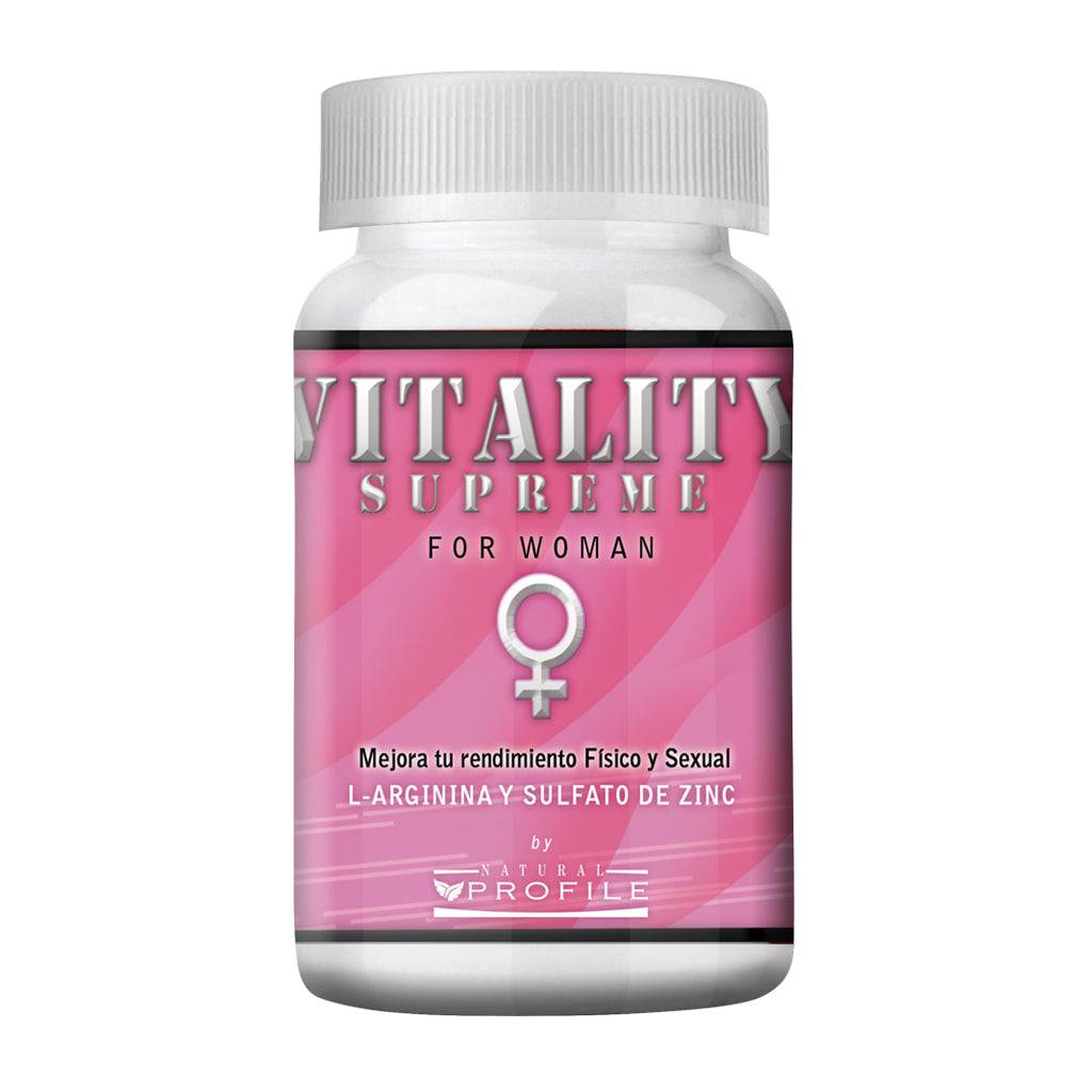 Vitality Supreme 30 cápsulas vigorizante para mujeres. Suplemento con maca, L-arginina y sulfato de zinc para mejorar rendimiento físico y sexual.