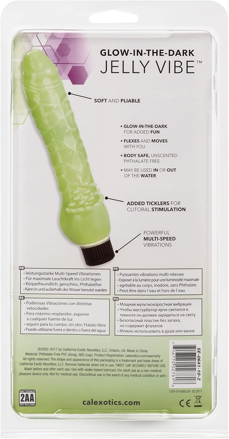 Vibrador Jelly Fosforescente Verde 18cm - Brilla en la Oscuridad