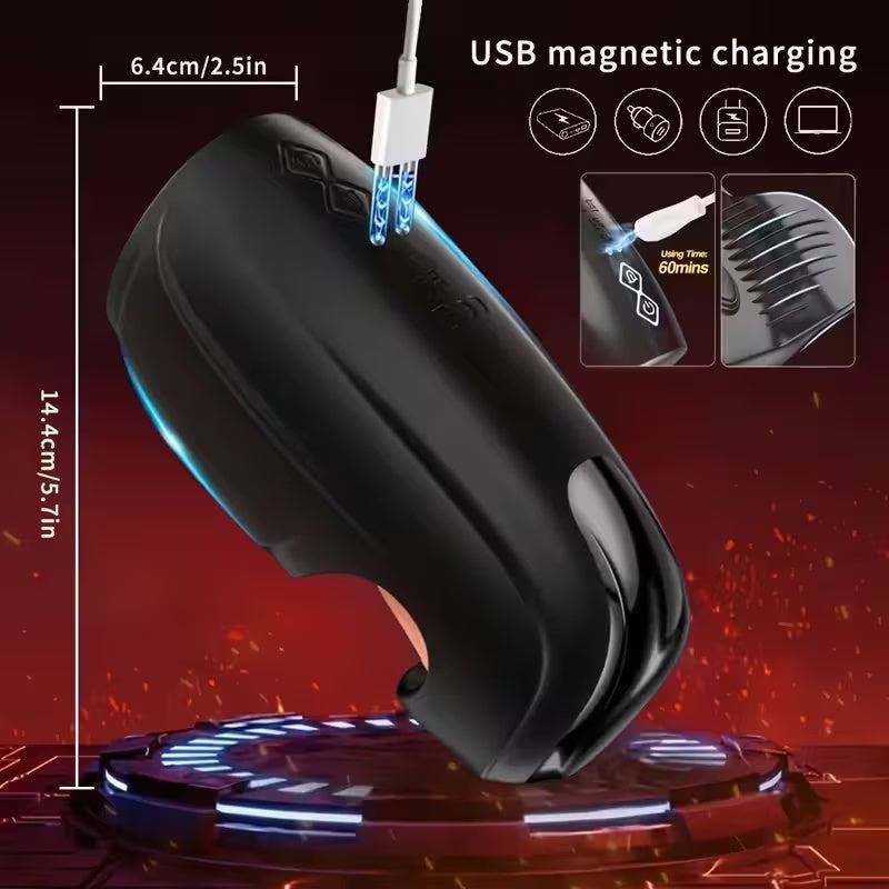 Masturbador masculino 3 en 1 - medidas 14.4x6.4cm - carga USB magnética - 60 minutos de uso continuo - Shakti Energy®