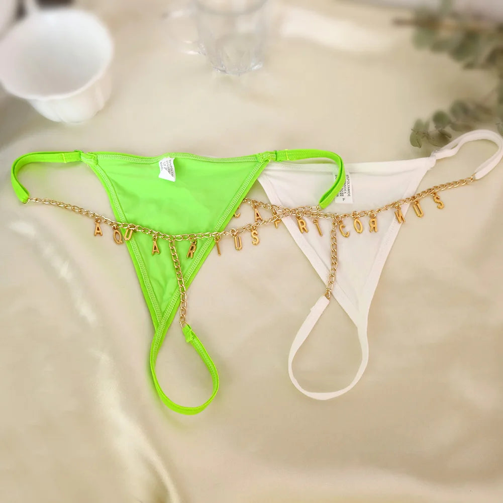 Personality Sexy Custom Name Gold Metal Letter Thong Panties