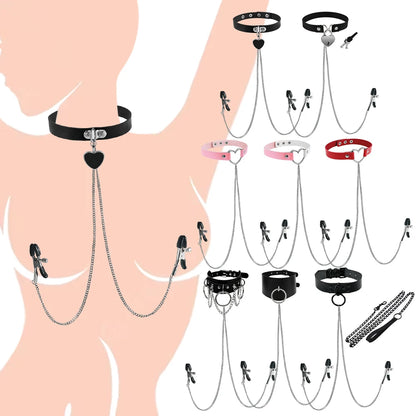 Nipple Ring With Choker Necklace