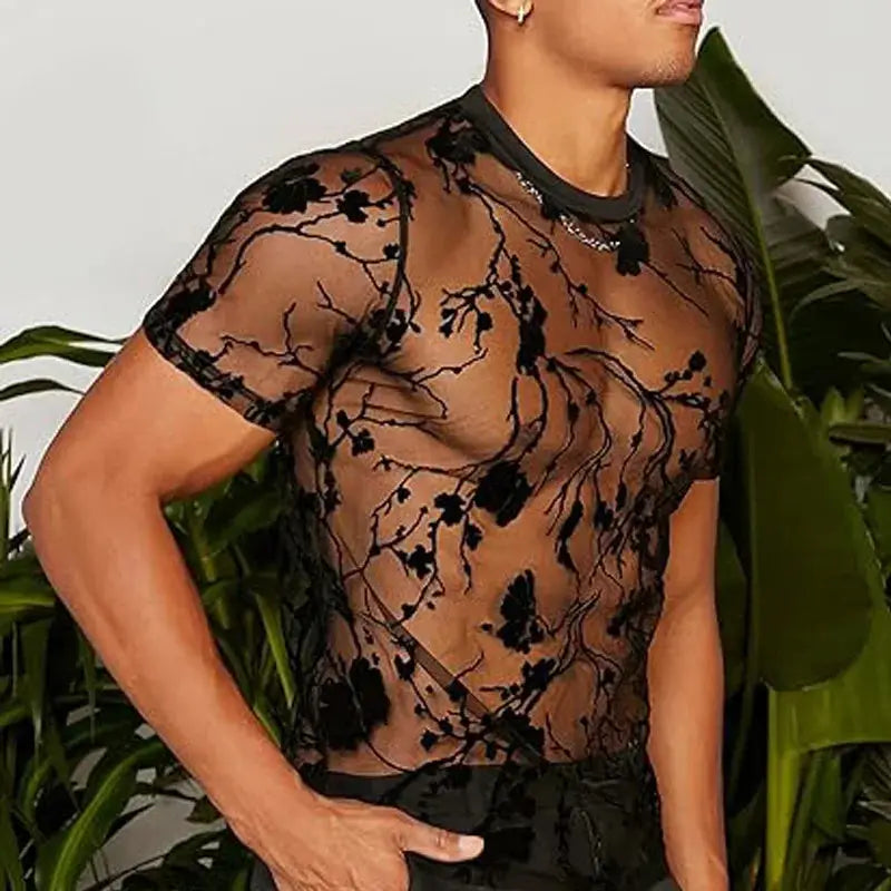 Summer Men's Clothing Mesh Lace Knit T-shirt - Shakti Energy