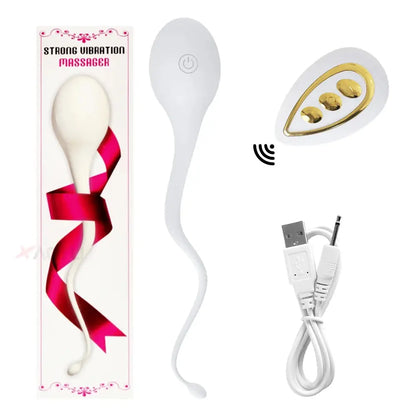 Vibrador Doble Estimulación Punto G y Clítoris con Control Remoto en color blanco, incluye mando inalámbrico y cable USB para recarga. Ideal para mujeres y parejas que buscan un vibrador multifunción discreto y elegante.