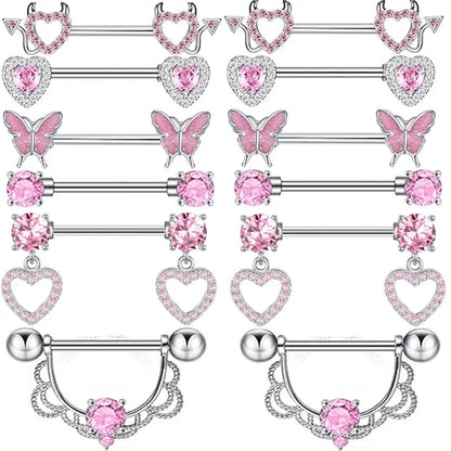 Juego de piercings rosa para pezones