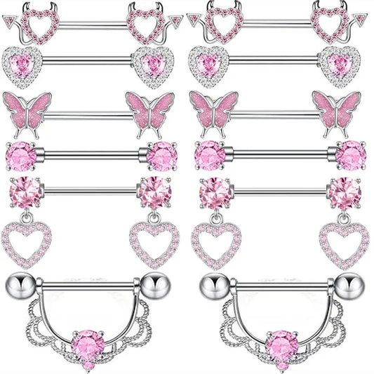 Juego de piercings rosa para pezones