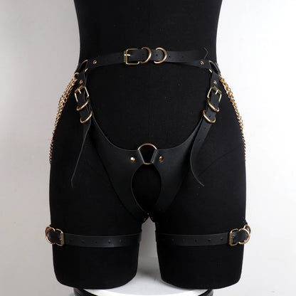 Fashion Luxury Gold Chain Belt Woman Leather Harness