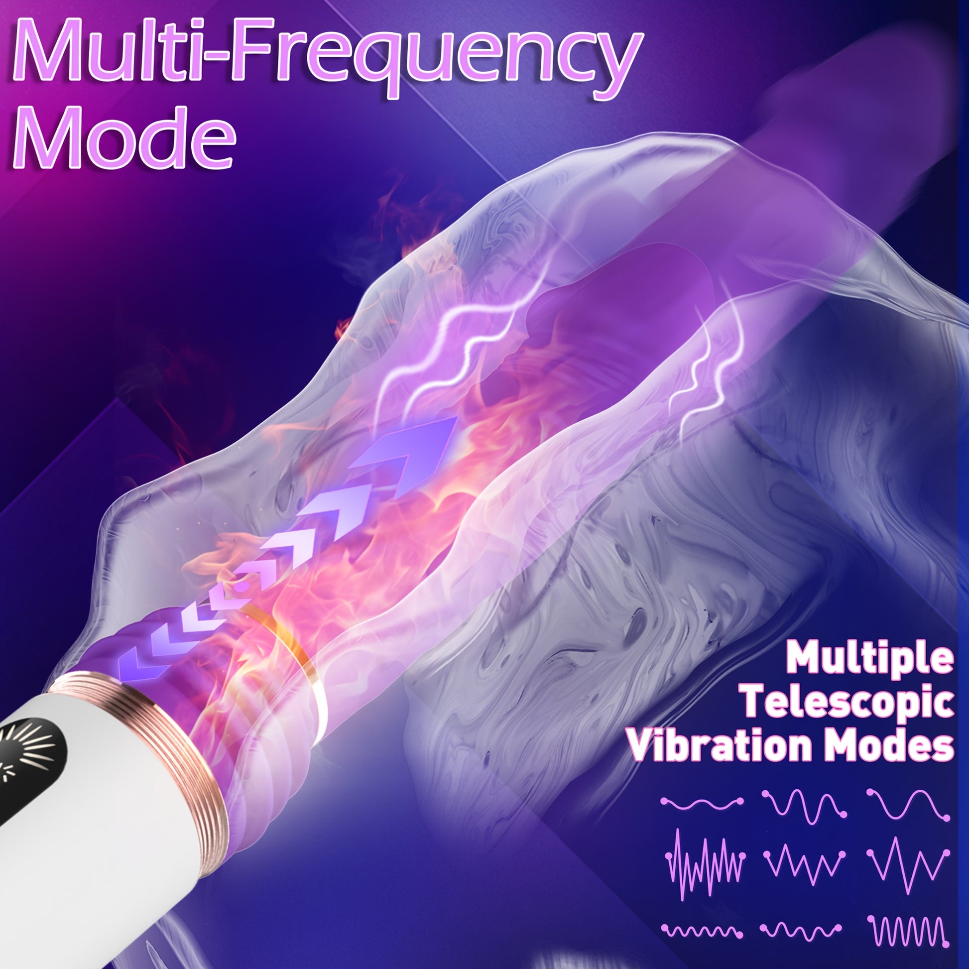Panel táctil LED del vibrador telescópico - botón de vibración, calentamiento y modo telescópico - ensamblaje con ventosa - Shakti Energy®