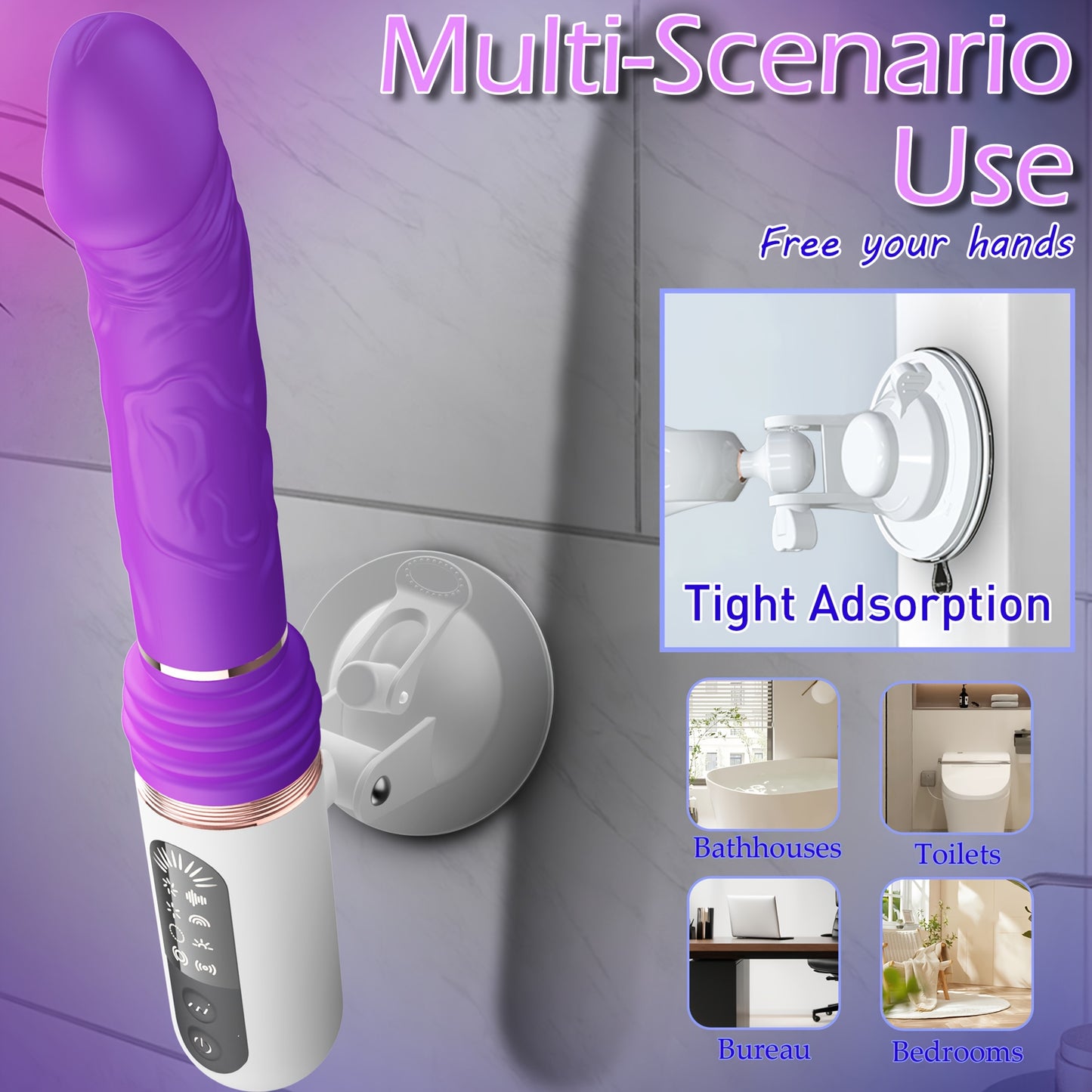 Vibrador telescópico con ventosa de alta adherencia - uso manos libres en pared, suelo y bañera - Shakti Energy®