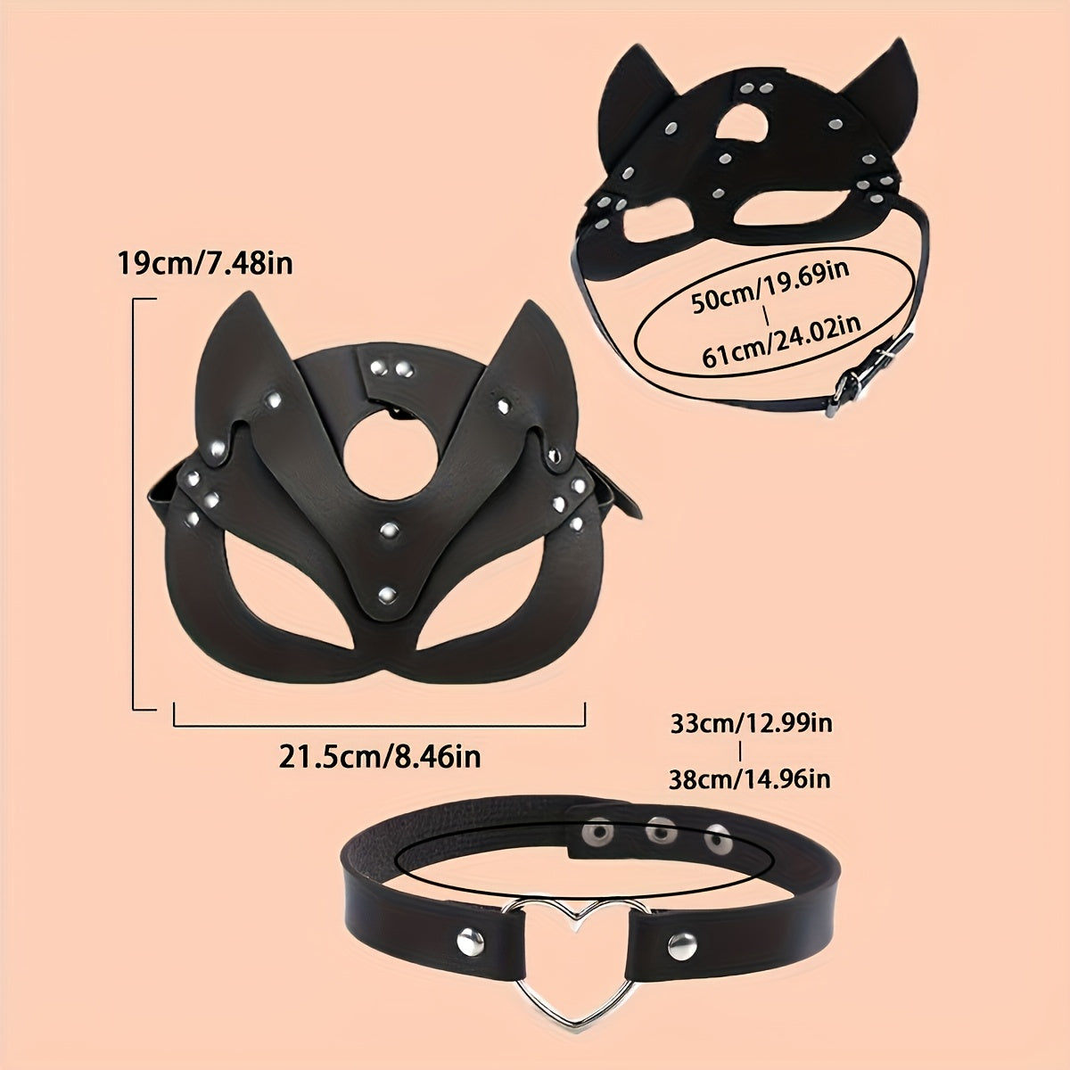 Set BDSM 3 Piezas Gato Punk: Máscara + Collar Corazón + Guantes Largos | Shakti Energy®