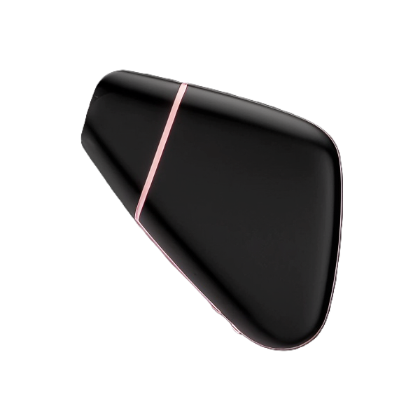 Satisfyer Love Triangle negro con línea rosa metálica. Succionador recargable con 11 intensidades y control inteligente.