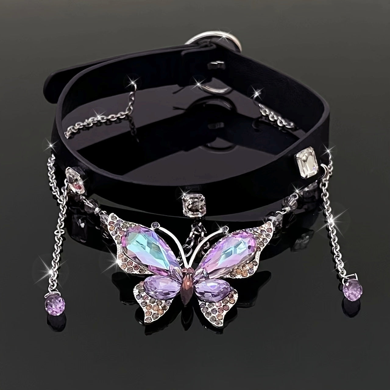 Collar de cuero con mariposa morada, moda punk genial, ideal para mujeres
