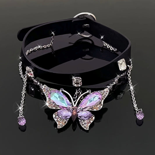 Collar BDSM  con Mariposa Morada y Diamantes de Imitación | Shakti Energy®